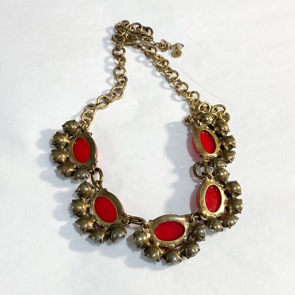 Stella & Dot Mae Gold Chain Necklace Red Beads & Light Blue Rhinestones Collar - Picture 6 of 6